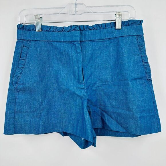 J. Crew Size 6 Blue Denim Chambray Ruffle Trim Summer Shorts - Picture 2 of 9